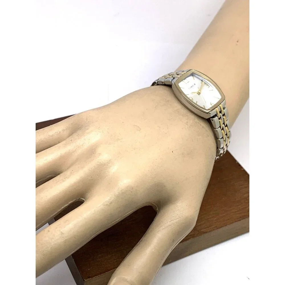 Timex Women's Watch TW2T50200 Quartz Silver Dial Rectangle Two Tone Steel 21mm